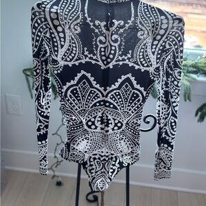 Banjul Black and White Patterned Bodysuit ~ Bling